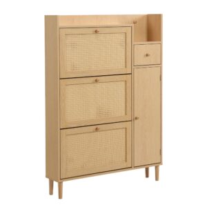 Wohnli Möbelsuche - Schuhschrank aus hellem Holz mit Rattanfronten