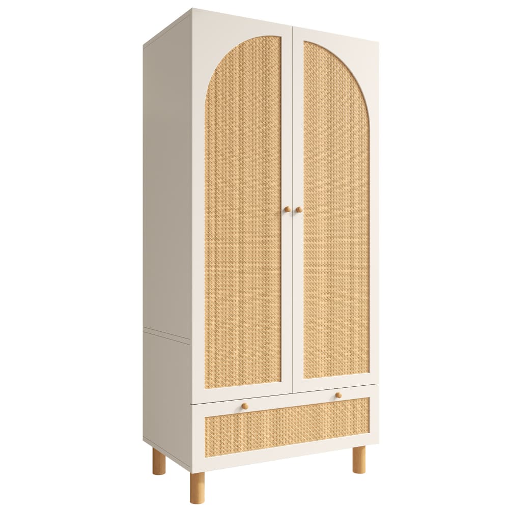 wohnli-moebel-suche-M25200196 Wohnli Möbelsuche - Kleiderschrank aus Holz und Naturrattan mit Schublade
