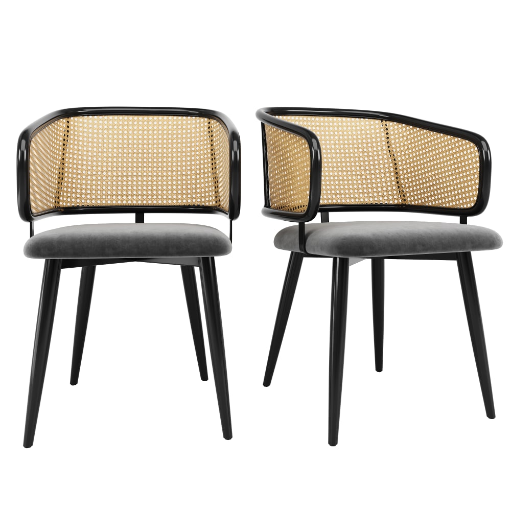 wohnli-moebel-suche-M25200242 Wohnli Möbelsuche - Set aus 2 Stühlen mit Rattan-Rückenlehne und Samtsitz
