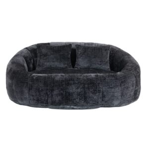 Wohnli Möbelsuche - Ovales Sofa aus Anthrazitfarbenem Samt mit Kissen