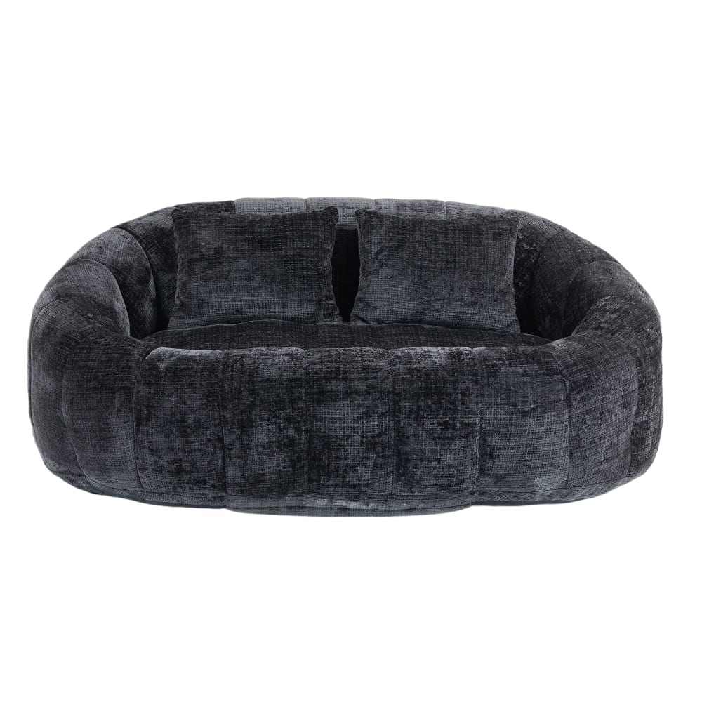 wohnli-moebel-suche-M25200247 Wohnli Möbelsuche - Ovales Sofa aus Anthrazitfarbenem Samt mit Kissen