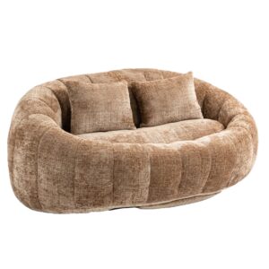 Wohnli Möbelsuche - Ovales Sofa aus Bouclé-Stoff mit Kissen