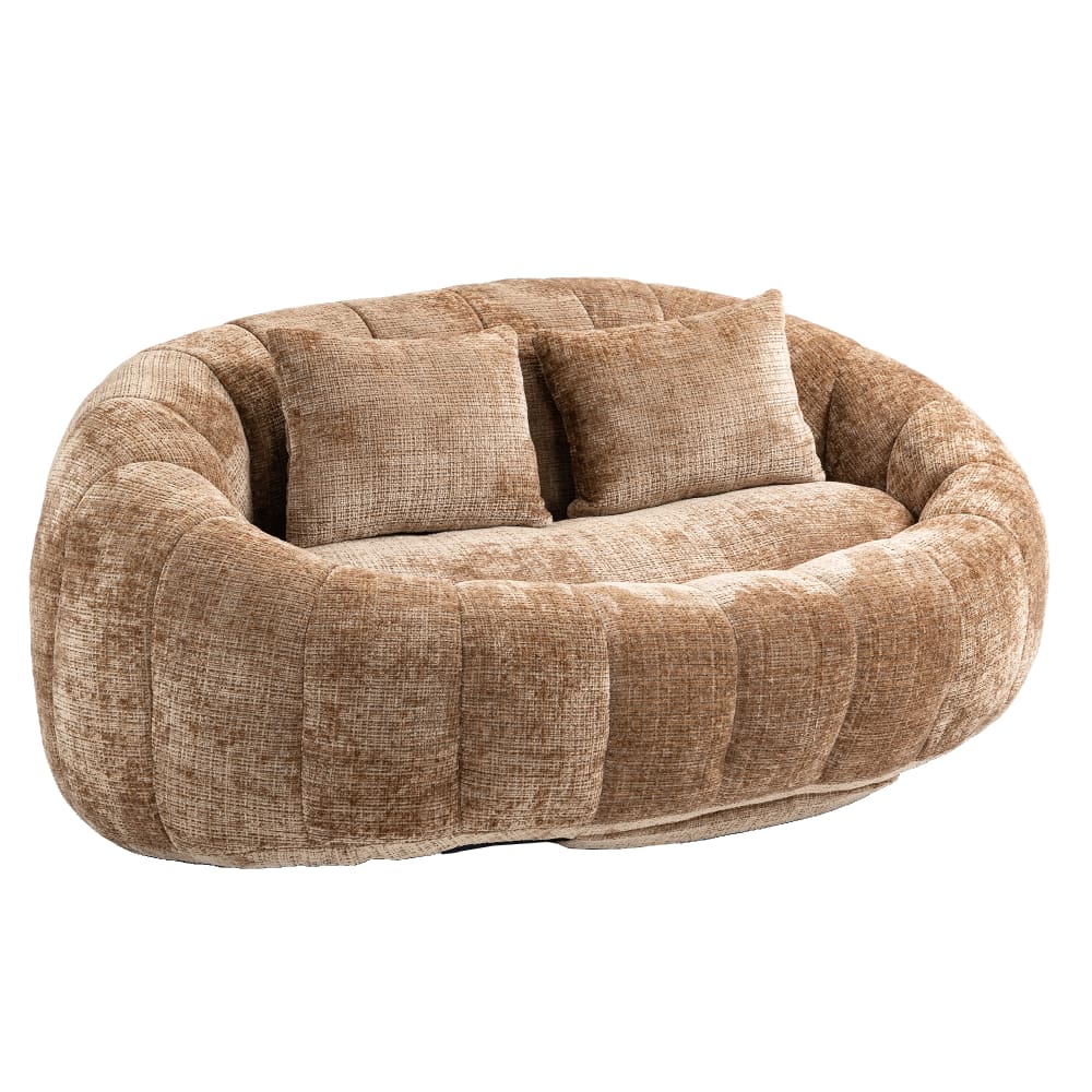 wohnli-moebel-suche-M25200249 Wohnli Möbelsuche - Ovales Sofa aus Bouclé-Stoff mit Kissen