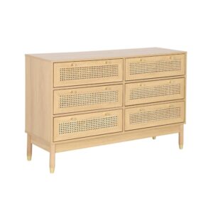 wohnli-moebel-suche-M25200601 Wohnli Möbelsuche - Kommode Holzdekor und Rattan-Geflecht 6 Schubladen naturfarben