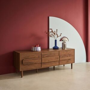 wohnli-moebel-suche-M25200604-1 Vintage-TV-Möbel Nussbaumlook mit 3 Türen 150 cm 150x52x45cm Spanplatte Braun sweeek Möbel Wohnzimmermöbel TV-Möbel