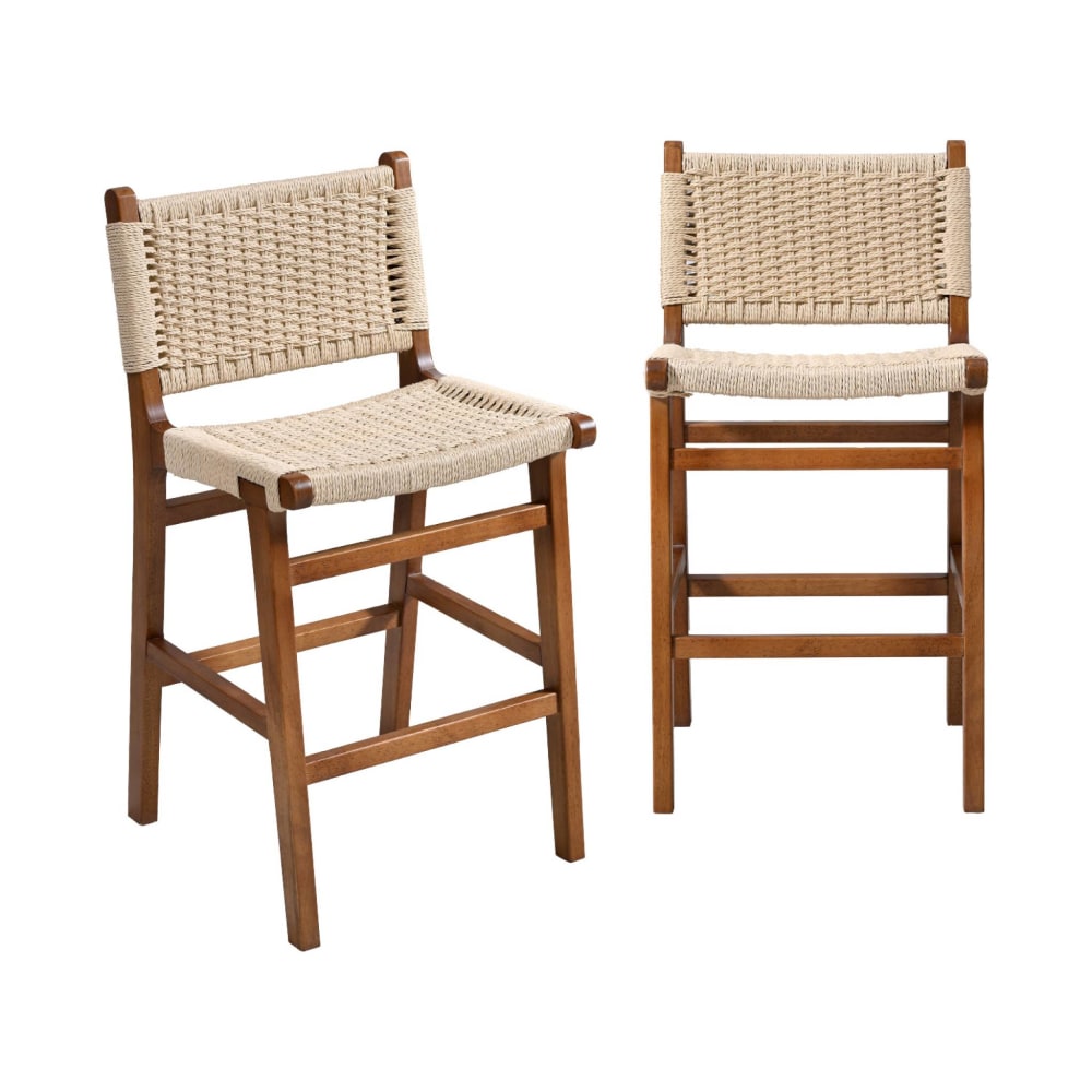 wohnli-moebel-suche-M25200605 Wohnli Möbelsuche - 2er-Set Barhocker nussbaumfarben/ beige