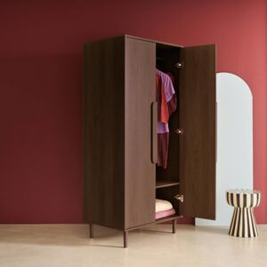 wohnli-moebel-suche-M25200617-1 Kleiderschrank im Nussbaumlook mit 2 Türen 80x180x55cm Holz Braun sweeek Möbel Schlafzimmermöbel Kleiderschränke