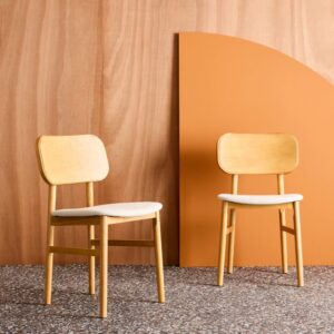 2er-Set Stühle aus Heveaholz natur mit Stoffbezug 52x80x46cm Holz Braun sweeek Möbel Esszimmermöbel Stühle