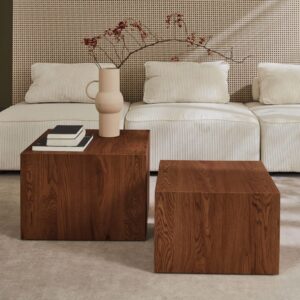 wohnli-moebel-suche-M25200624-1 2er-Set runde Couchtische in Nussbaum-Optik 58x40x58cm Spanplatte Braun sweeek Möbel Wohnzimmermöbel Beistelltische
