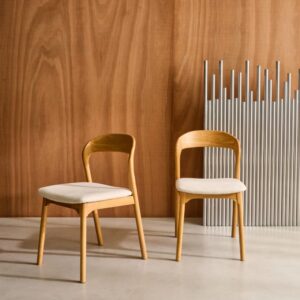 2er-Set Stühle Heveaholz naturfarben Bezug beige 46x78x53cm Holz Braun sweeek Möbel Esszimmermöbel Stühle