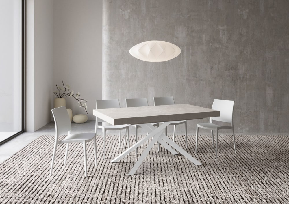 Ausziehtisch 90x160/420 cm Cashmere mit weißem Eisenrahmen 160x77x90cm Spanplatte Grau Ityhome Möbel Esszimmermöbel Esstische