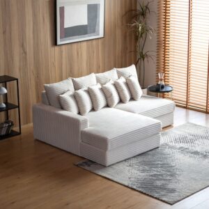 Ecksofa mit 2/3 Sitzen und tiefer Sitzfläche aus beigem Cord 187x75x148cm Holz Beige Concept Usine Sofas und Sessel Sofas Ecksofas
