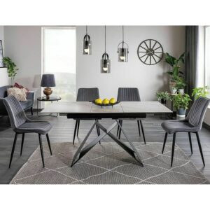 Esstisch ausziehbar aus Keramik 160-240x90x75cm, weißer Marmor 90x75x160cm Keramik Weiß Feldmann-Wohnen Möbel Esszimmermöbel Esstische