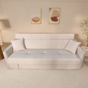 3-Sitzer-Schlafsofa mit Stauraum aus beigem Cord 198x85x85cm Spanplatte Beige Concept Usine Sofas und Sessel Sofas Schlafsofas