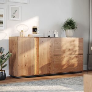 wohnli-moebel-suche-M25203252-1 Kommode mit Beleuchtung aus Massivholz, 165x43,5x79cm, wildeiche natur 44x79x165cm Holz Braun Feldmann-Wohnen Möbel Schlafzimmermöbel Kommoden