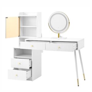 Wohnli Möbelsuche - Schminktisch aus Spanplatte mit Schubladen und LED 125x100x40 cm