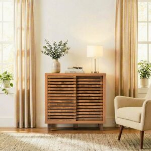 wohnli-moebel-suche-M25203578-1 Sideboard mit 2 Schiebetüren L80 cm - Holzdekor dunkel 80x89x29cm Spanplatte Braun Calicosy Möbel Esszimmermöbel Sideboards, Highboards & niedrige Anrichten