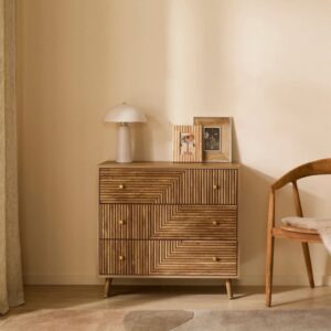 Kommode mit 3 Schubladen L80 cm 80x75x40cm Spanplatte Beige Calicosy Möbel Schlafzimmermöbel Kommoden