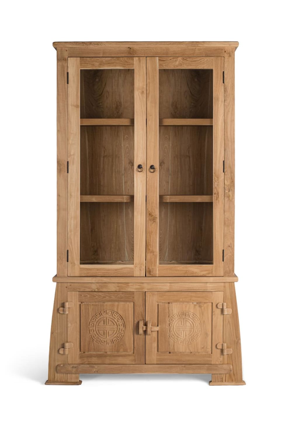 wohnli-moebel-suche-M25204593 Wohnli Möbelsuche - Vitrine aus Teakholz mit Glastüren und handgefertigten Schnitzereien