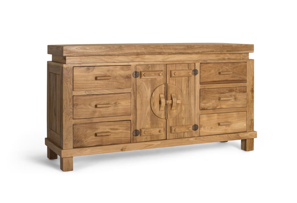 wohnli-moebel-suche-M25204594-1 Sideboard aus massivem Teakholz mit 2 Türen und 6 Schubladen 153x82x42cm Holz Braun GINER Y COLOMER Möbel Esszimmermöbel Sideboards, Highboards & niedrige Anrichten
