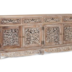 wohnli-moebel-suche-M25204609-1 Handgeschnitztes Sideboard aus Teakholz mit 4 Türen und 4 Schubladen 180x78x40cm Holz Braun GINER Y COLOMER Möbel Esszimmermöbel Sideboards, Highboards & niedrige Anrichten