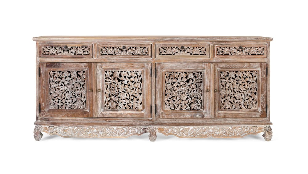wohnli-moebel-suche-M25204609 Wohnli Möbelsuche - Handgeschnitztes Sideboard aus Teakholz mit 4 Türen und 4 Schubladen