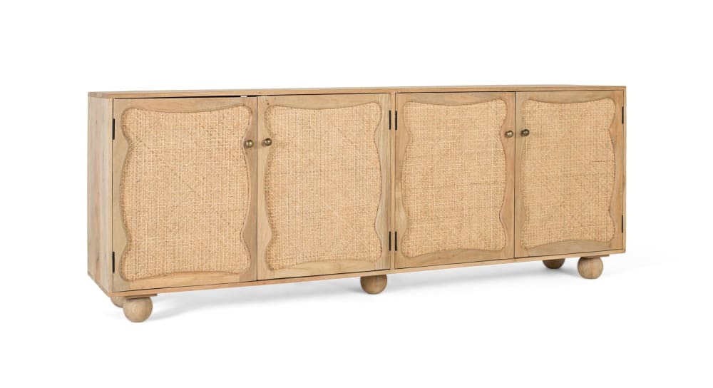 Sideboard aus Mangoholz mit 4 Türen und handgefertigtem Design 200x77x40cm Holz Braun GINER Y COLOMER Möbel Esszimmermöbel Sideboards, Highboards & niedrige Anrichten