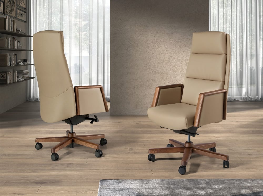 Drehstuhl aus Kunstleder in Mink 70x120x68cm Leder Braun Angel Cerda Möbel Büromöbel Bürostühle