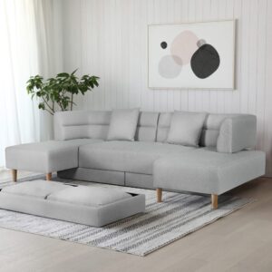 4-Sitzer-Sofa Multifunktionales aus hellgrauem Stoff 260x75x145cm Holz Grau Concept Usine Sofas und Sessel Sofas Schlafsofas