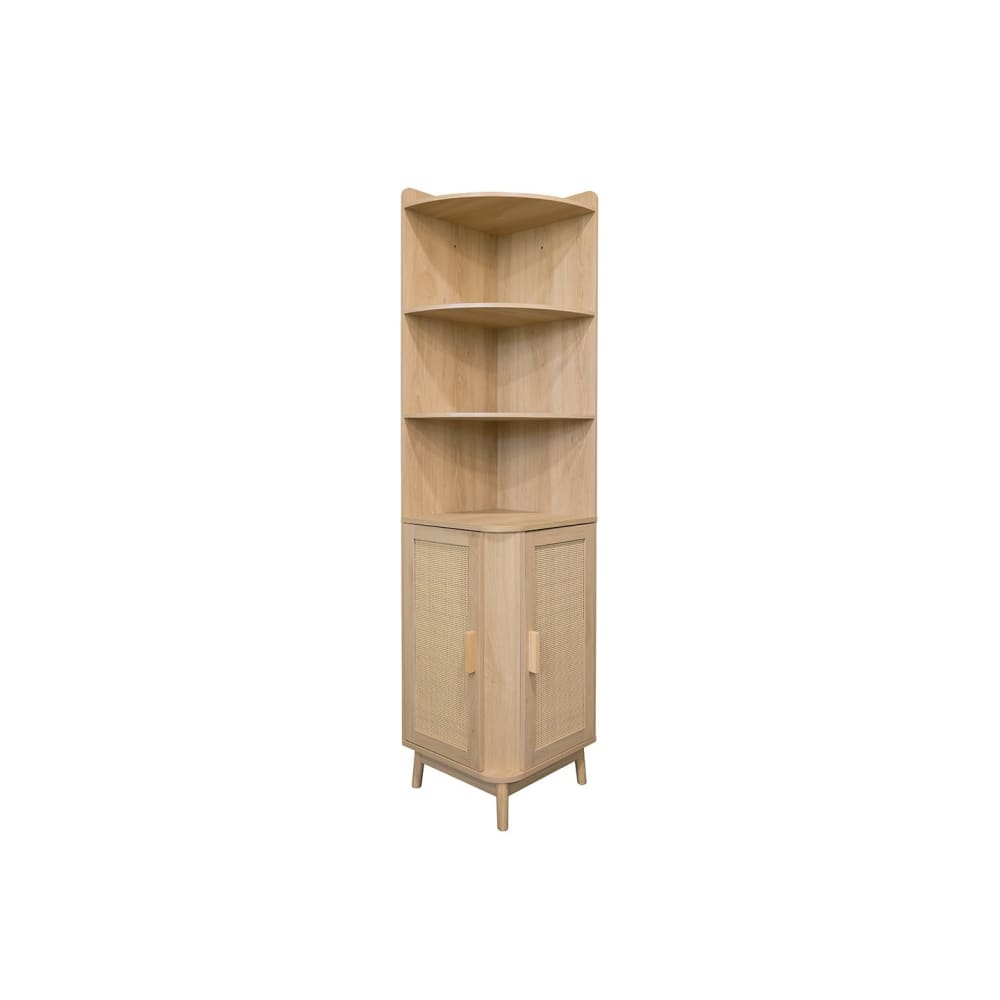Wohnli Möbelsuche - Eckschrank aus Holz mit Flechtwerk