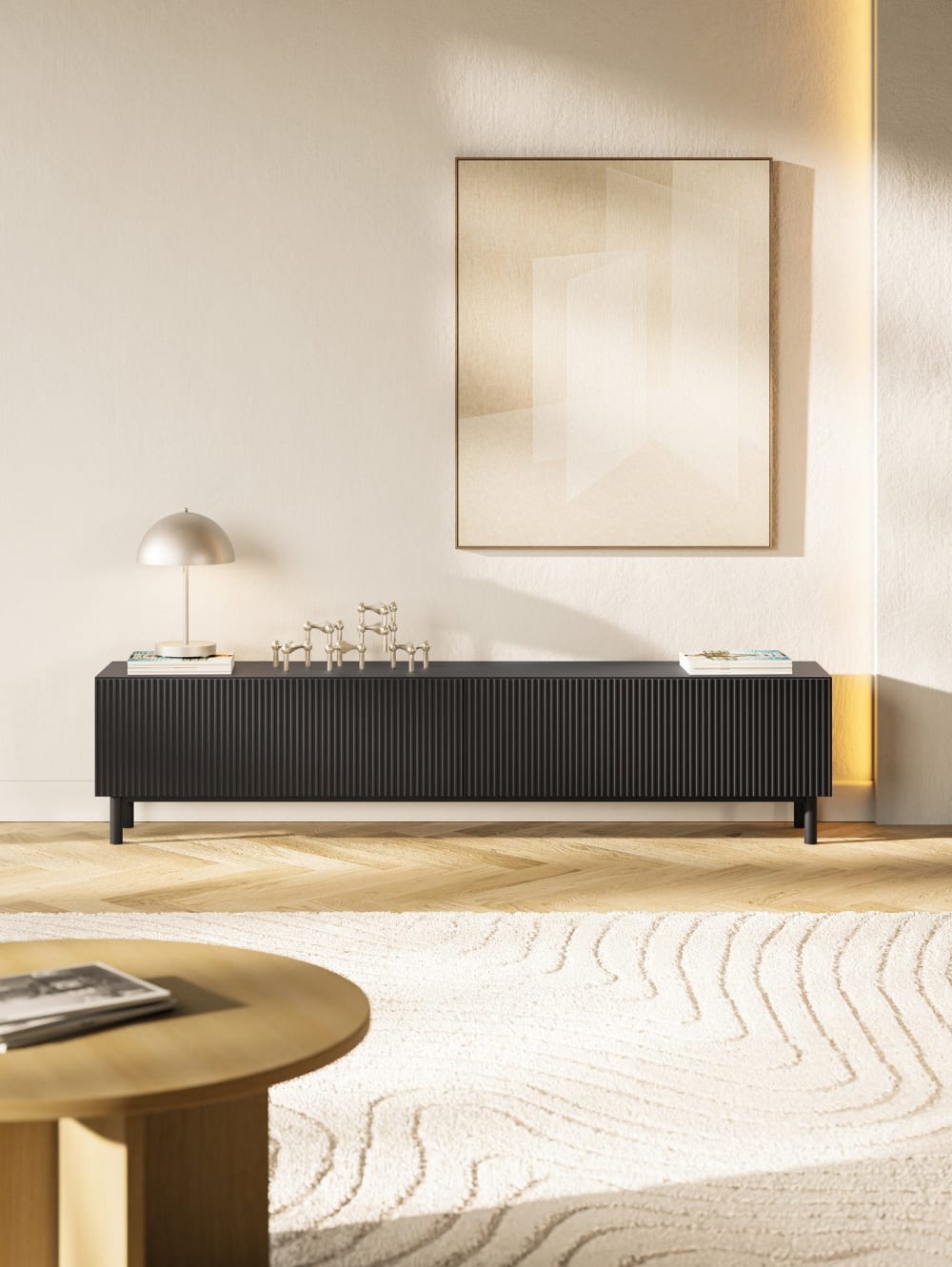 176x47x176cm Spanplatte Schwarz Selsey Möbel Wohnzimmermöbel TV-Möbel