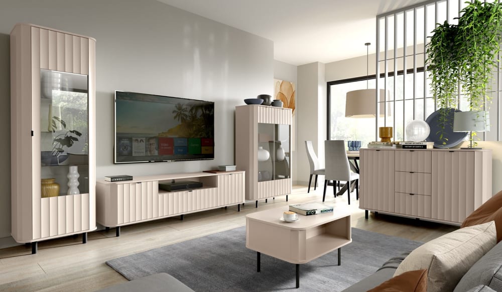 TV-Lowboard mit Schublade und offenem Fach, Kaschmirgrau, 196 cm 196x57x196cm Spanplatte Taupe Selsey Möbel Wohnzimmermöbel TV-Möbel