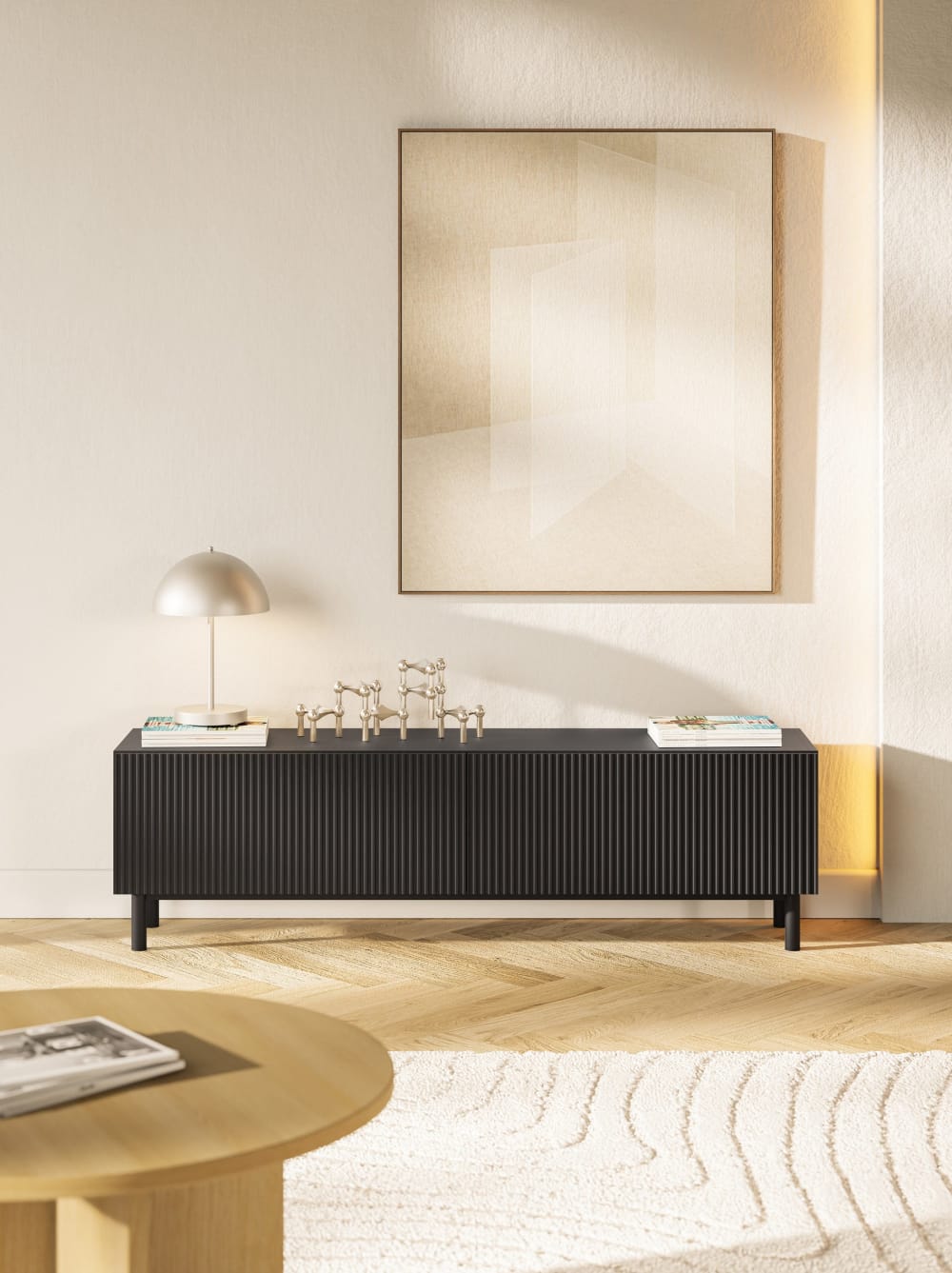 140x47x140cm Spanplatte Schwarz Selsey Möbel Wohnzimmermöbel TV-Möbel