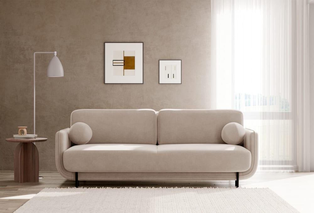 3-Sitzer Schlafsofa mit Samt, Beige 236x95x236cm Stoff Beige Selsey Sofas und Sessel Sofas Schlafsofas
