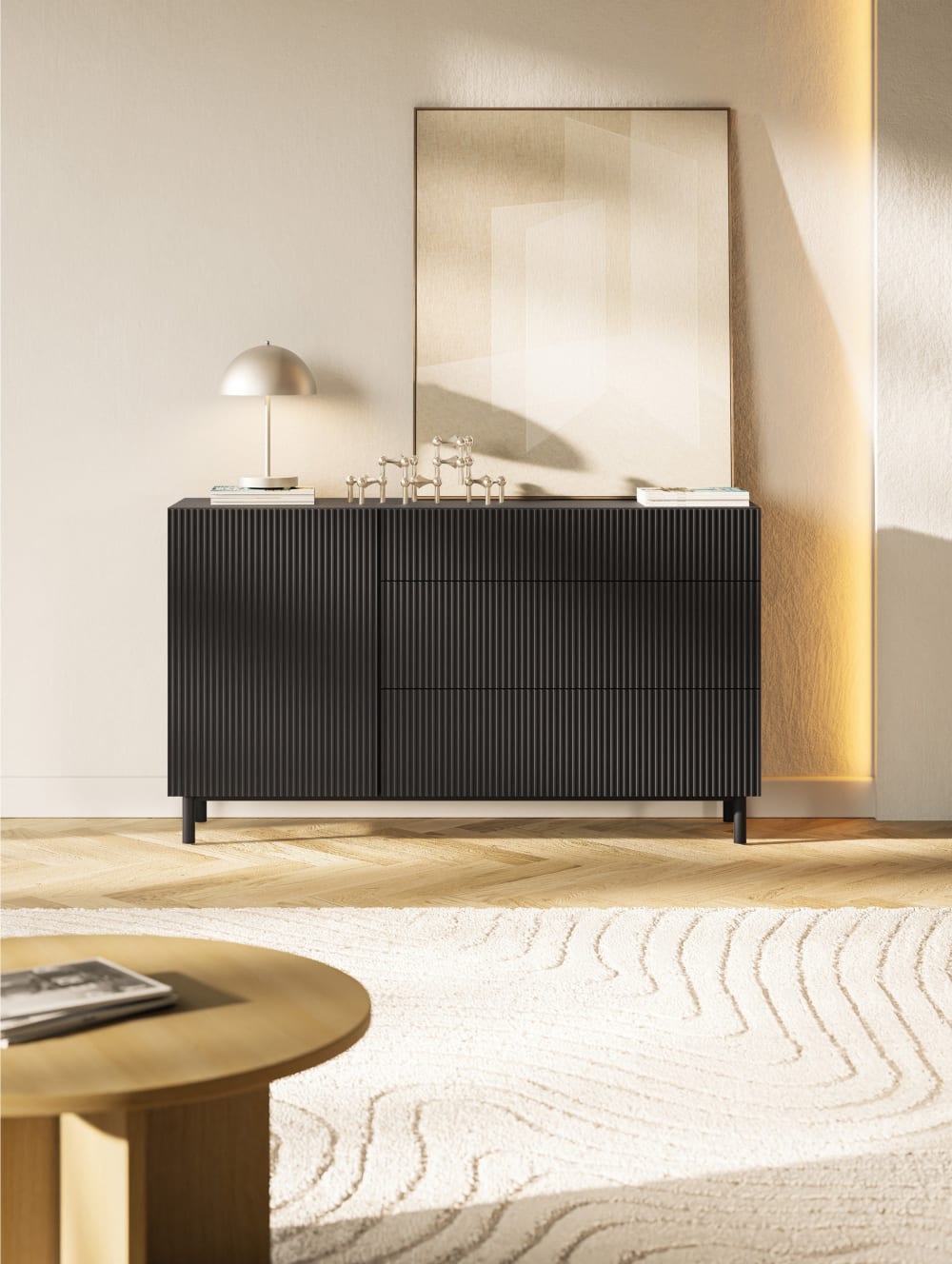140x80x140cm Spanplatte Schwarz Selsey Möbel Esszimmermöbel Sideboards, Highboards & niedrige Anrichten