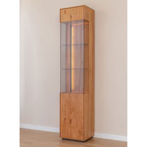 Vitrine mit Glastür aus Massivholz, 43x37x205cm, wildeiche natur 37x205x43cm Holz Braun Feldmann-Wohnen Möbel Esszimmermöbel Vitrine und Vitrinenschrank