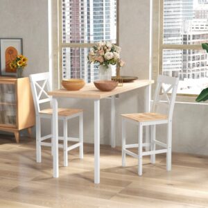 wohnli-moebel-suche-M25206509-1 Lot de 2 tabourets de bar en bois massif blanc et bois naturel 46x98x41cm Holz Beige Homcom Möbel Esszimmermöbel Barhocker