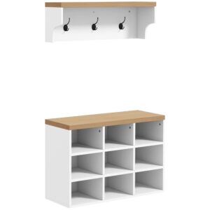 Wohnli Möbelsuche - Wandbank-Schuhregal 3-Haken 9-Fächer Weißholz