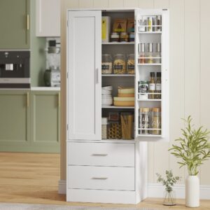 Weißer 2-Türen-2-Schubladen-Küchenschrank aus Spanplatte 60x159x40cm Spanplatte Weiß Homcom Möbel Schlafzimmermöbel Schränke