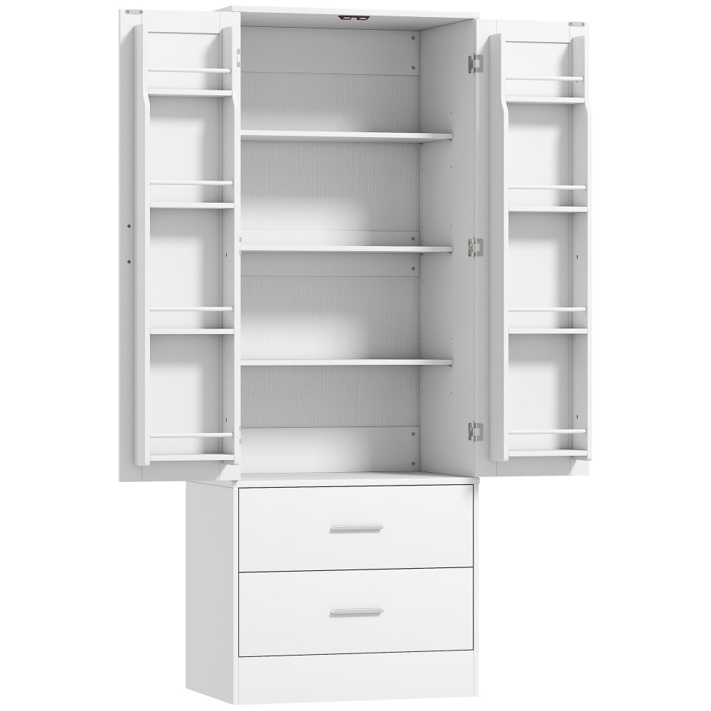 wohnli-moebel-suche-M25206589 Wohnli Möbelsuche - Weißer 2-Türen-2-Schubladen-Küchenschrank aus Spanplatte