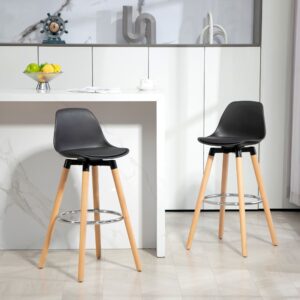 wohnli-moebel-suche-M25206696-1 Lot de 2 tabourets de bar avec dossier et repose-pieds PU noir 43x91x43cm Holz Schwarz Homcom Möbel Esszimmermöbel Barhocker