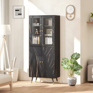 Schwarze Glasvitrinen-Bibliothek & Ingenieurholzschrank 70x170x35cm Spanplatte Schwarz Homcom Möbel Wohnzimmermöbel Bücherregale