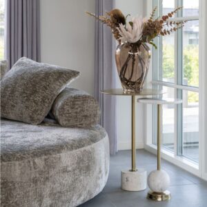 wohnli-moebel-suche-M25206723-1 Beistelltisch aus Stahl Messing und Marmor ø25 cm 25x54x25cm Metall Gold Moloo Möbel Wohnzimmermöbel Beistelltische