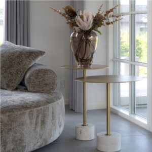 wohnli-moebel-suche-M25206725-1 Beistelltisch aus Stahl Messing und Marmor ø51 cm 51x52x51cm Metall Gold Moloo Möbel Wohnzimmermöbel Beistelltische