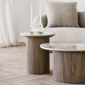 wohnli-moebel-suche-M25206729-1 Beistelltisch aus Keramik und Holzoptik ø 45 cm 45x50x45cm Keramik Beige Moloo Möbel Wohnzimmermöbel Beistelltische