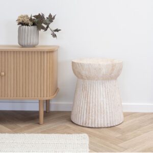 wohnli-moebel-suche-M25206754-1 Beistelltisch in Steinoptik aus faserverstärktem Ton ø37 cm 37x43x37cm Terrakotta Beige Moloo Möbel Wohnzimmermöbel Beistelltische