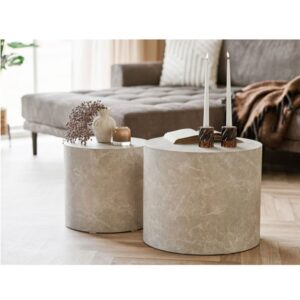 Set aus 2 Couchtischen in beiger Marmoroptik ø38 cm / ø48 cm 48x40x48cm Holz Beige Moloo Möbel Wohnzimmermöbel Couchtische