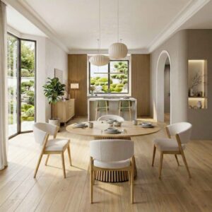 wohnli-moebel-suche-M25206773-1 Runder Esstisch für 4?6 Personen Ø 140 cm Eiche 140x75x140cm Holz Beige Moloo Möbel Esszimmermöbel Esstische