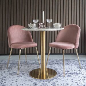 wohnli-moebel-suche-M25206787-1 Runder Esstisch 2 Personen Ø 70 cm Marmor-Messingoberfläche 70x75x70cm Holz Beige Moloo Möbel Esszimmermöbel Esstische