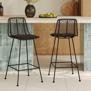 2er Set Barstühle aus 66 cm in schwarzem Rattan 42x92x47cm Rattan Schwarz Maison Pavane Möbel Esszimmermöbel Barhocker